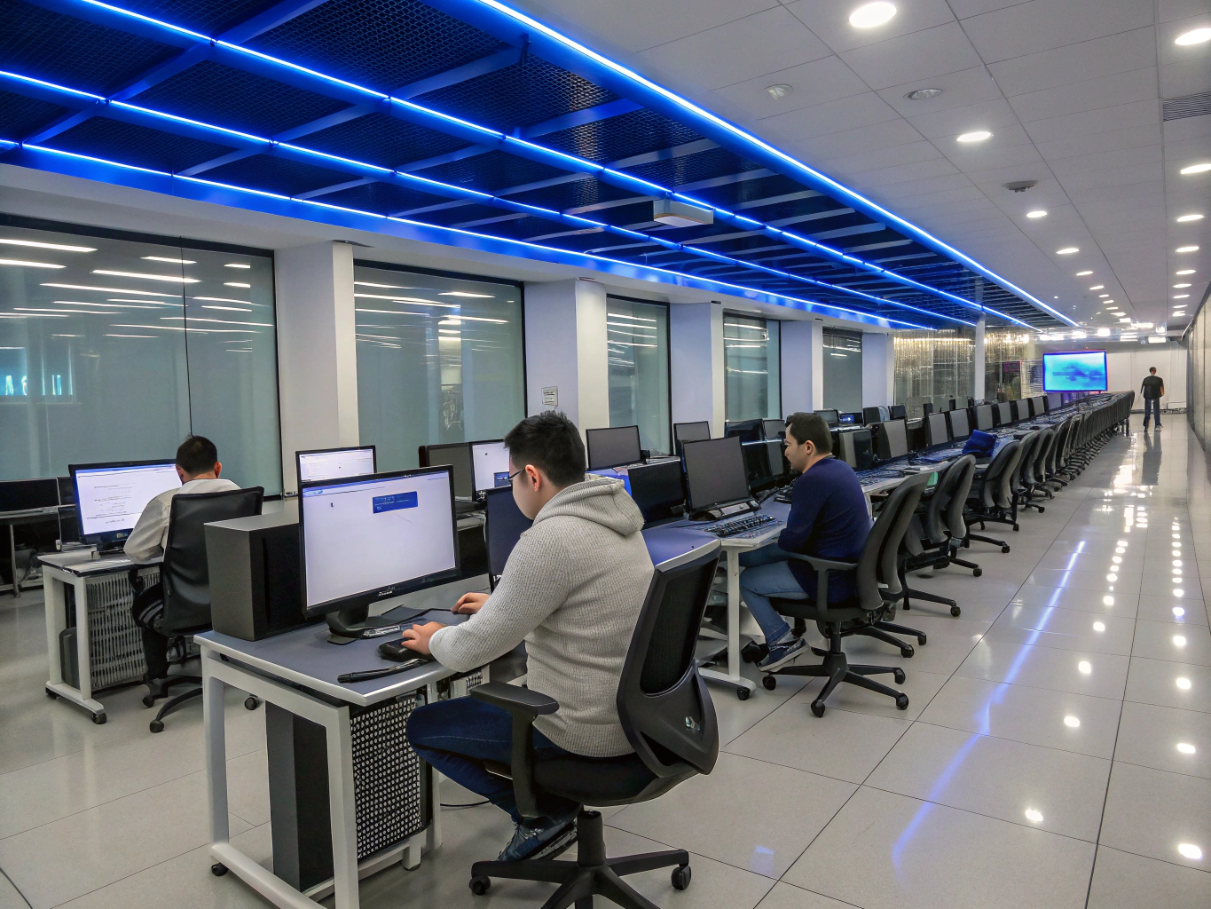 Modern IT workshop and digital interface